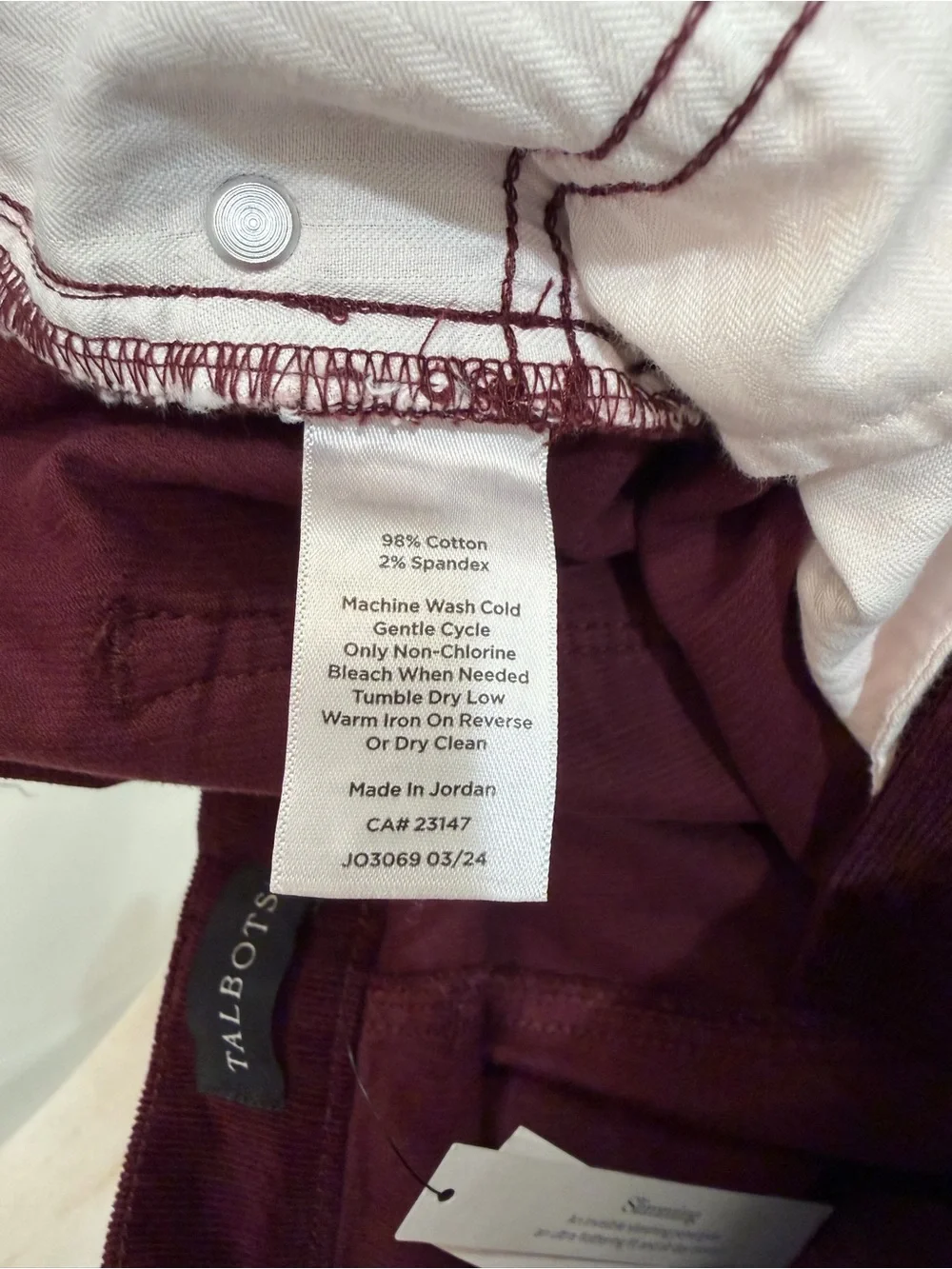 Talbots Corduroy Straight Leg Pants High Waisted Burgundy Red Women's Size 12P - Picture 9 of 14
